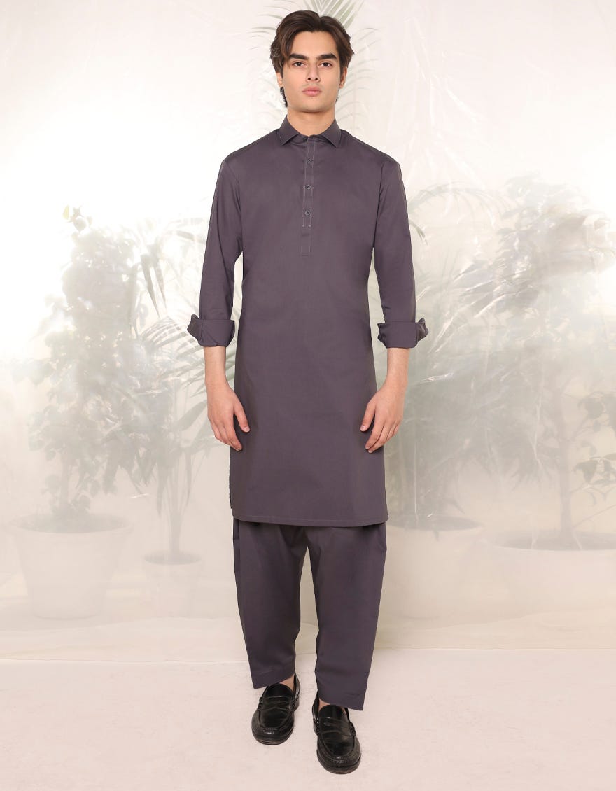 Dark Grey Cotton Teen Boy's Kameez Shalwar | Jtks-A-34775