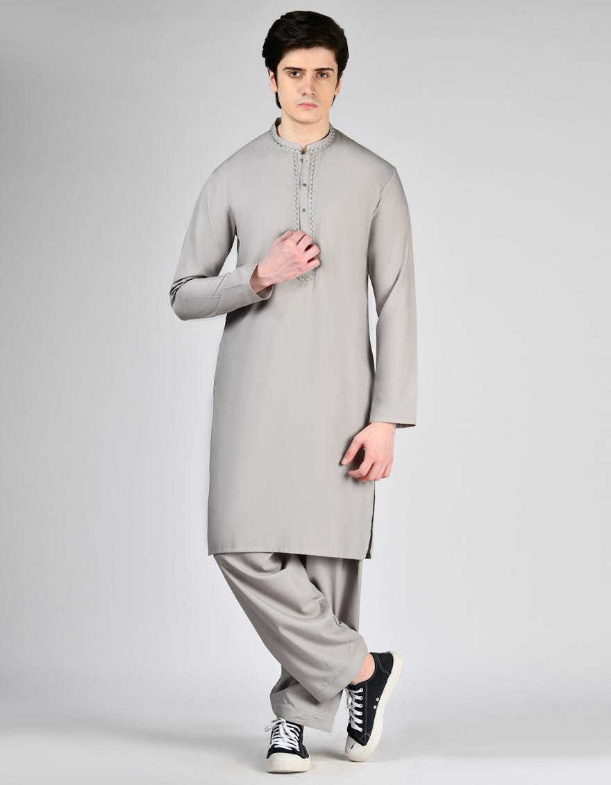 DULL GREY BLENDED KAMEEZ SHALWAR | JTKS-A-34917