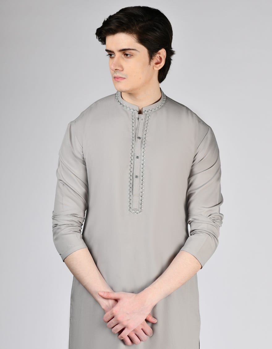 DULL GREY BLENDED KAMEEZ SHALWAR | JTKS-A-34917