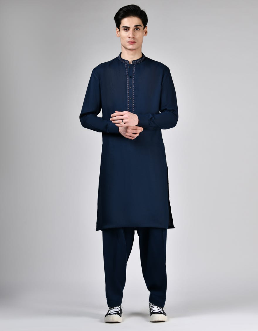 NAVY BLUE BLENDED KAMEEZ SHALWAR | JTKS-A-34934