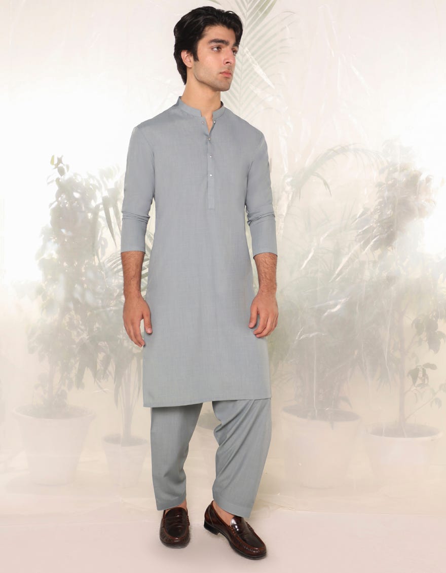 Dull Grey Blended Teen Boy's Kameez Shalwar | Jtks-A-39148