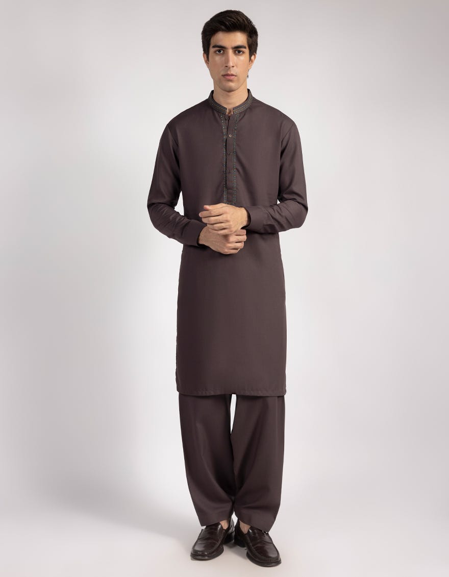 BROWN BLENDED KURTA TROUSERS