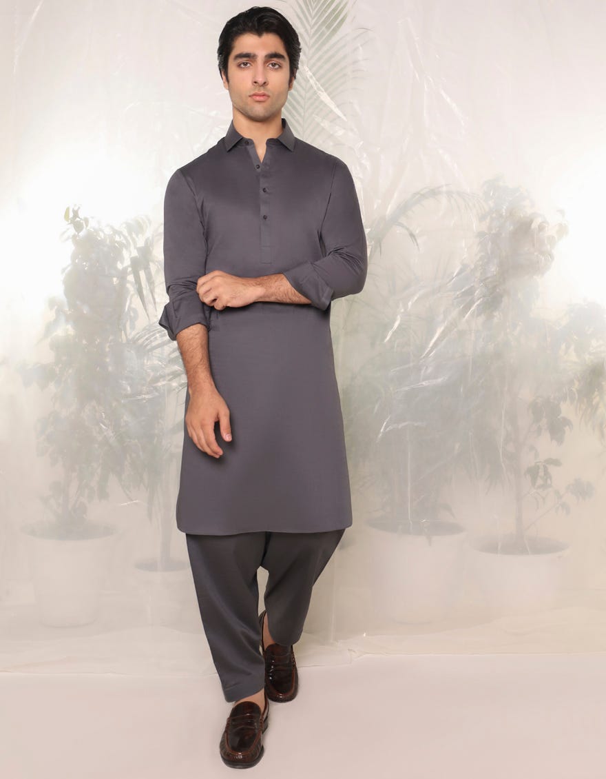 Grey Cotton Teen Boy's Kameez Shalwar | Jtks-A-46360