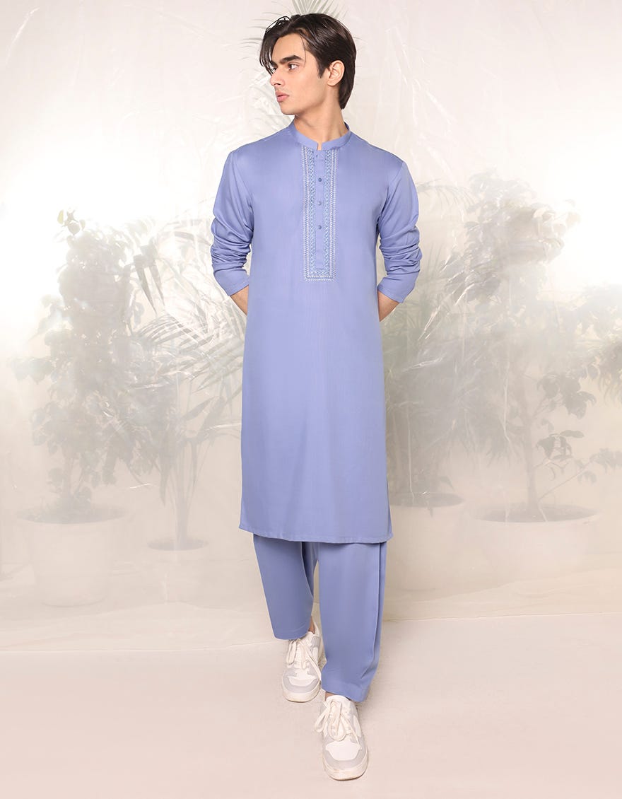 Sky Blue Blended Teen Boy's Kameez Shalwar | Jtks-A-46366