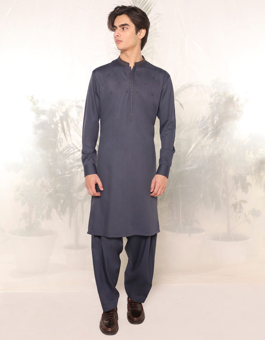 Blue Blended Teen Boy's Kameez Shalwar | Jtks-A-46368