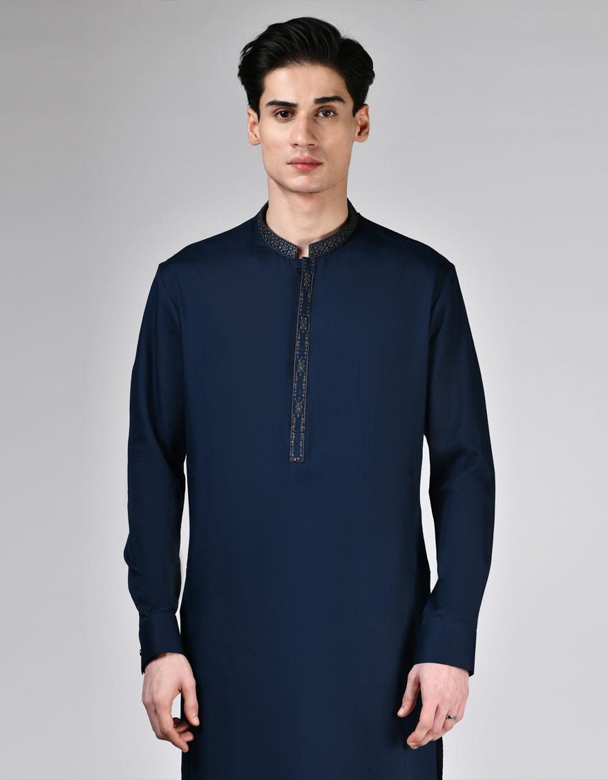 NAVY BLUE BLENDED KAMEEZ SHALWAR | JTKS-A-46545