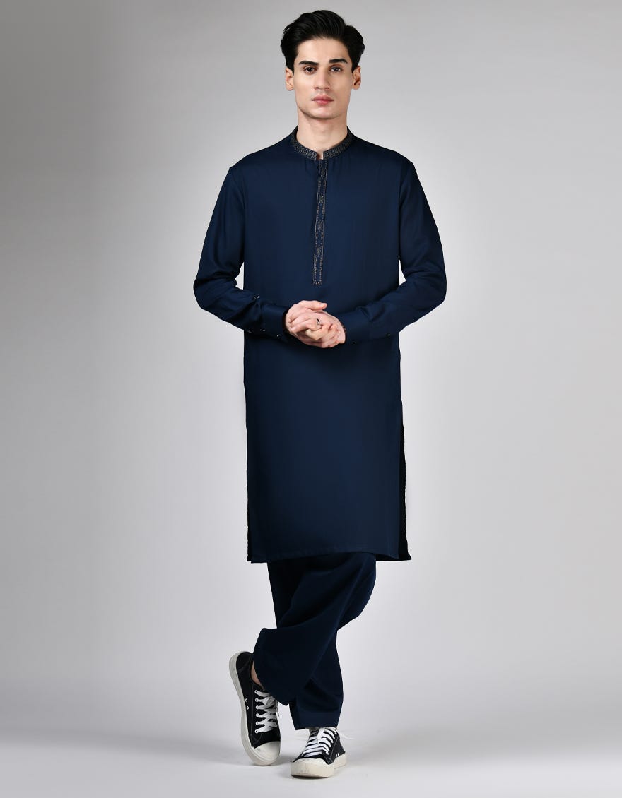 NAVY BLUE BLENDED KAMEEZ SHALWAR | JTKS-A-46545