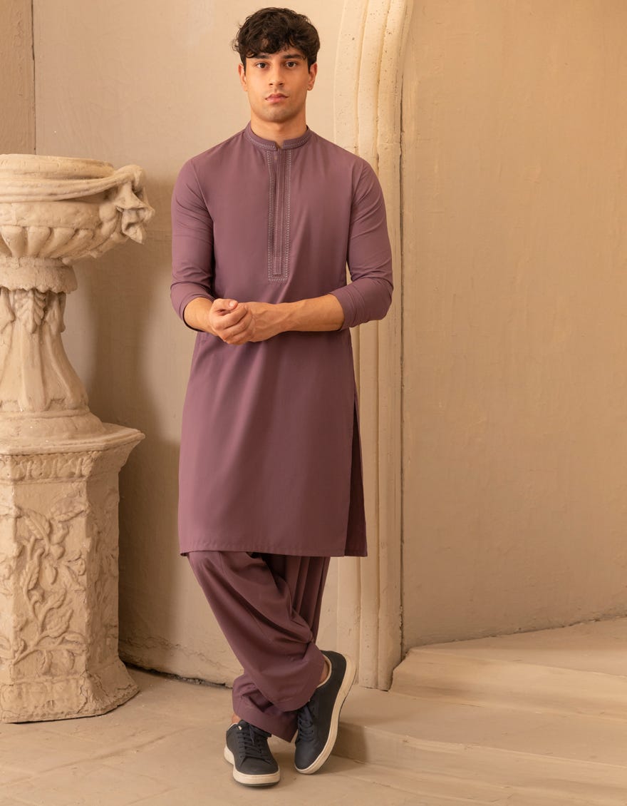 PURPLE BLENDED SEMI-FORMAL KAMEEZ SHALWAR|JTKSA46685