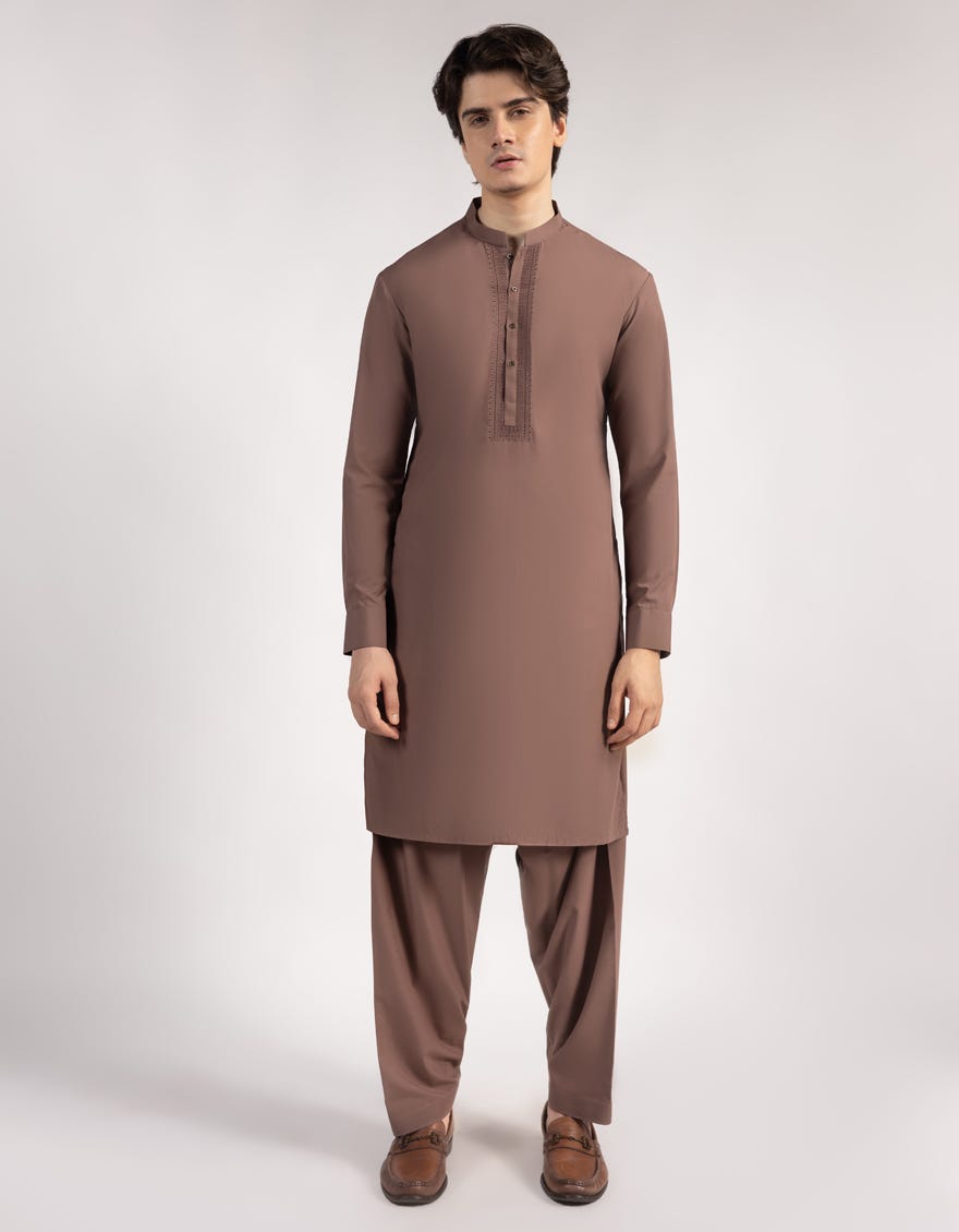 BROWN SEMI FORMAL KAMEEZ SHALWAR
