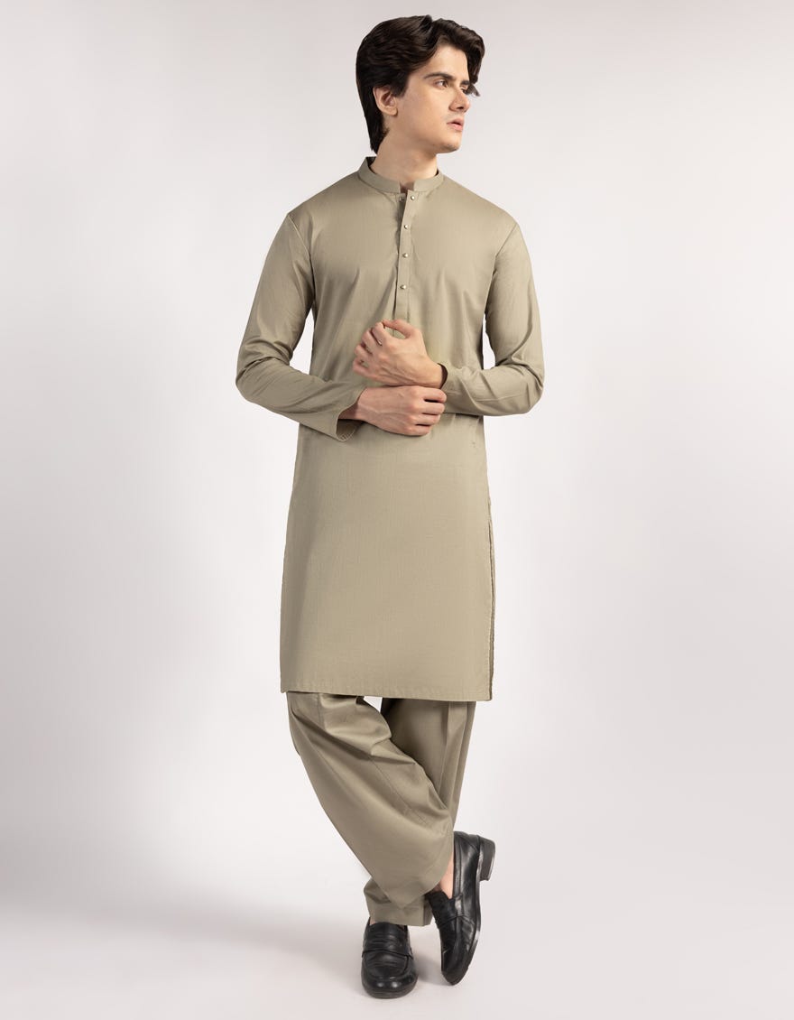 CEMENT GREEN COTTON KAMEEZ SHALWAR