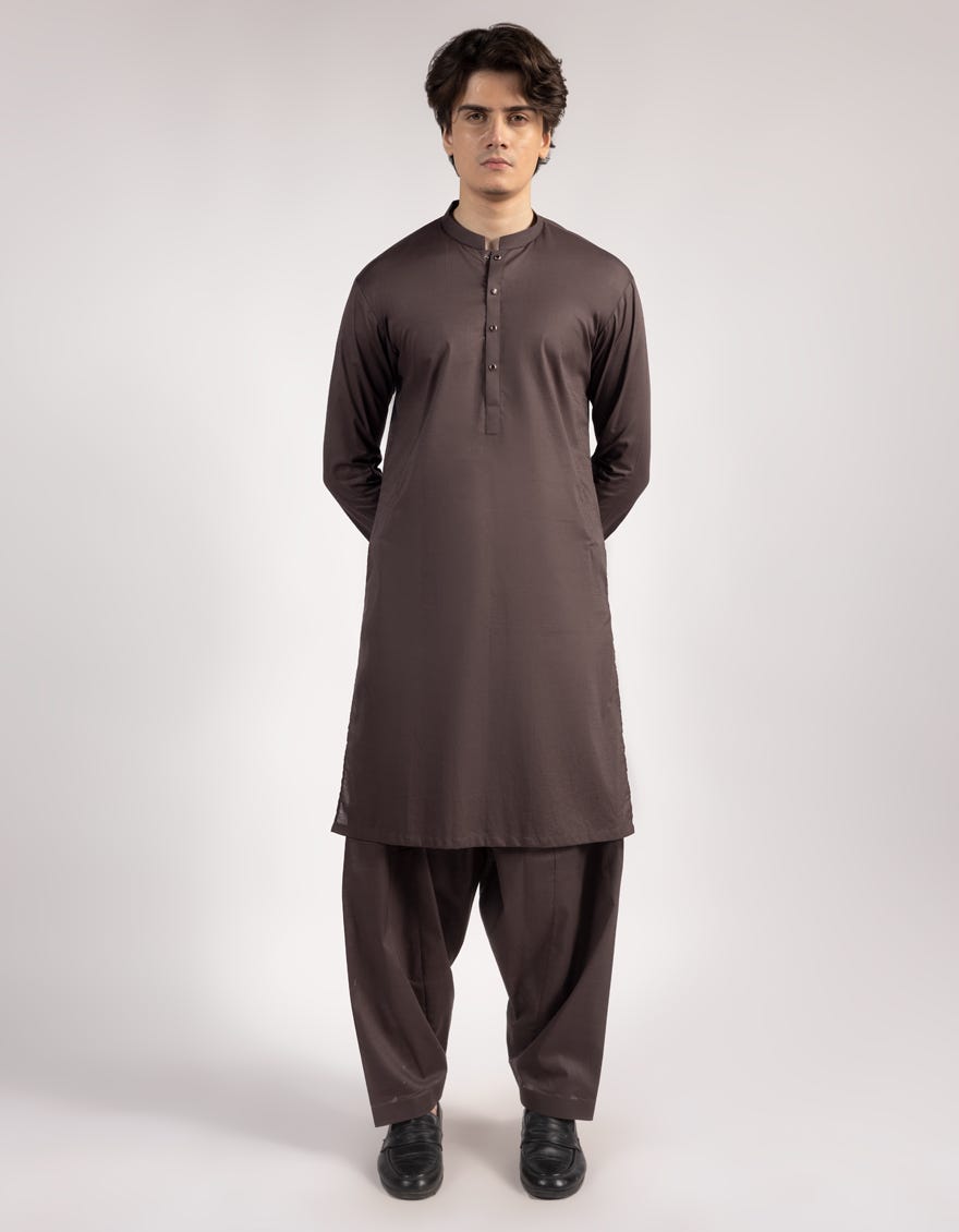 DARK BROWN COTTON KAMEEZ SHALWAR