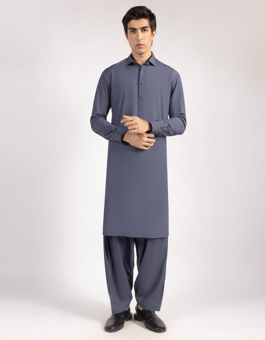 PIGEON BLUE BLENDED KAMEEZ SHALWAR