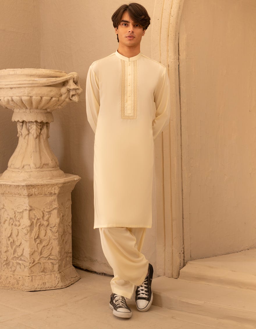 CREAM BLENDED SEMI-FORMAL KAMEEZ SHALWAR