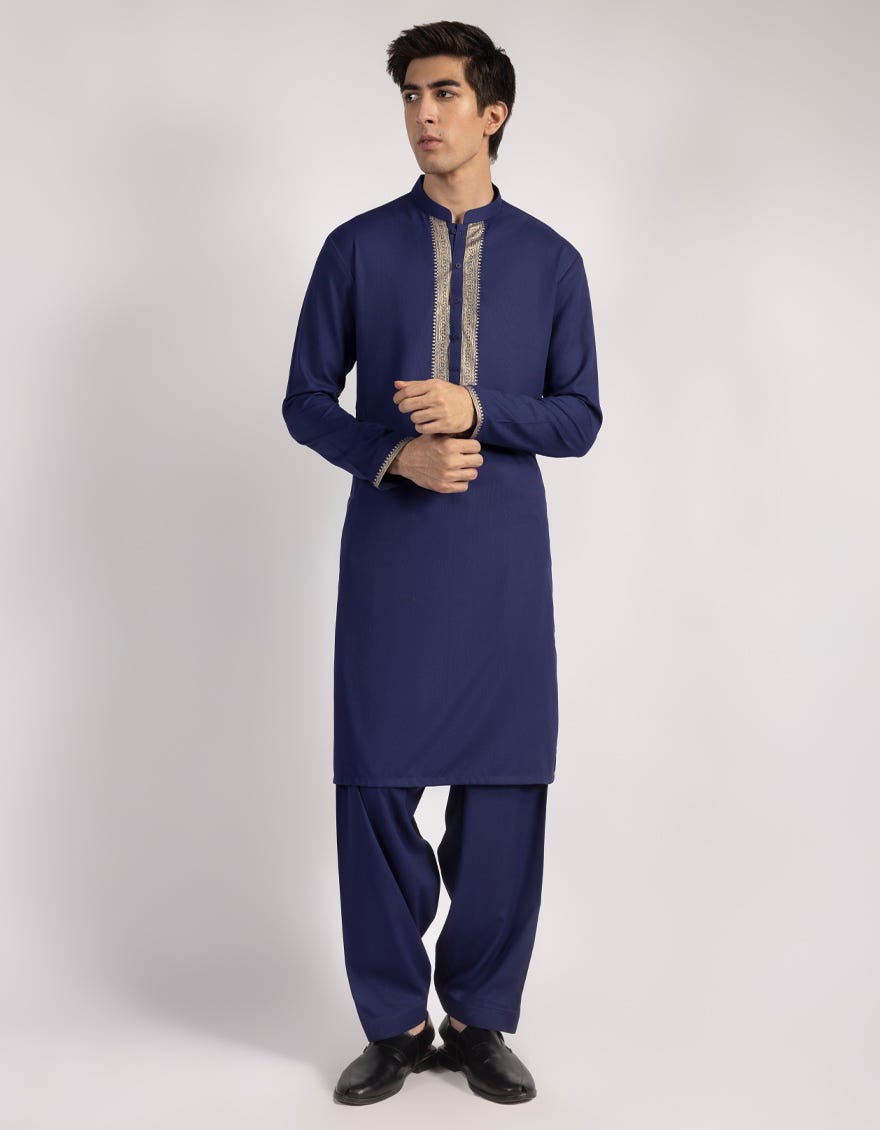 BLUE BLENDED KURTA TROUSERS