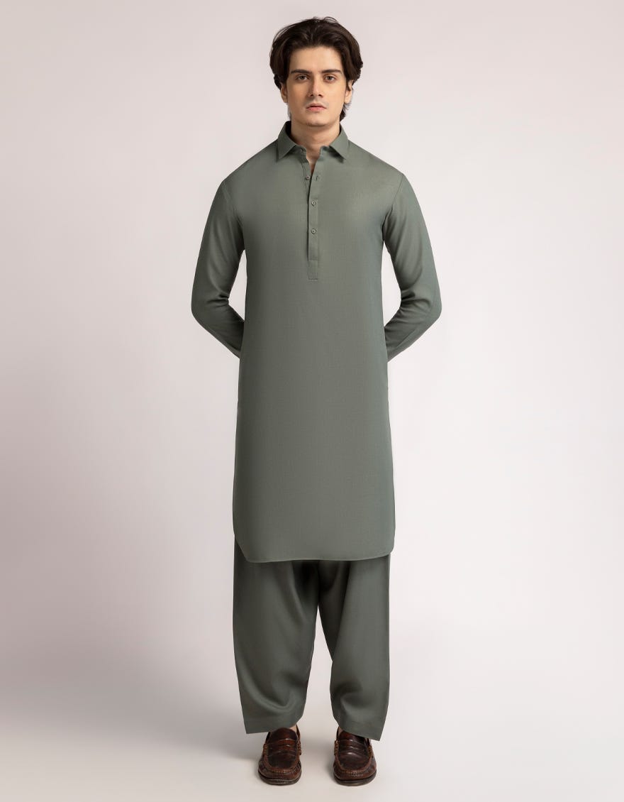 DULL GREEN CASUAL KAMEEZ SHALWAR