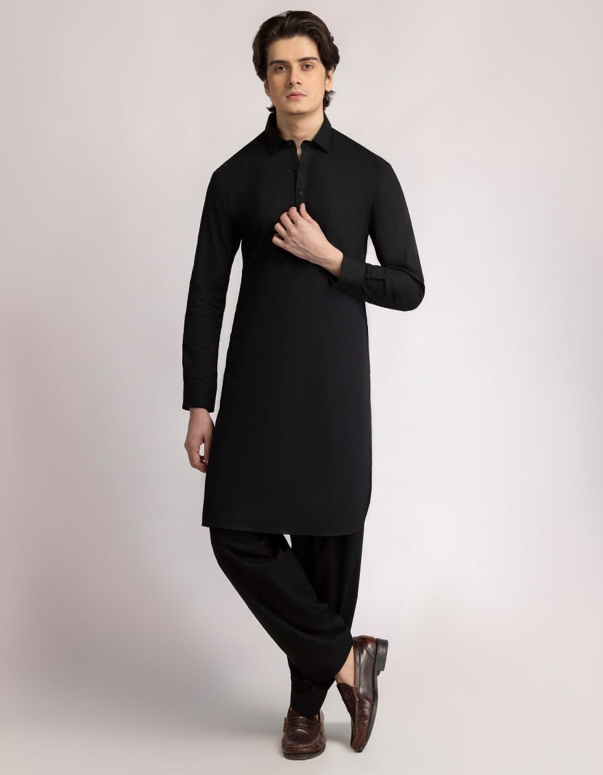 BLACK COTTON CASUAL KAMEEZ SHALWAR