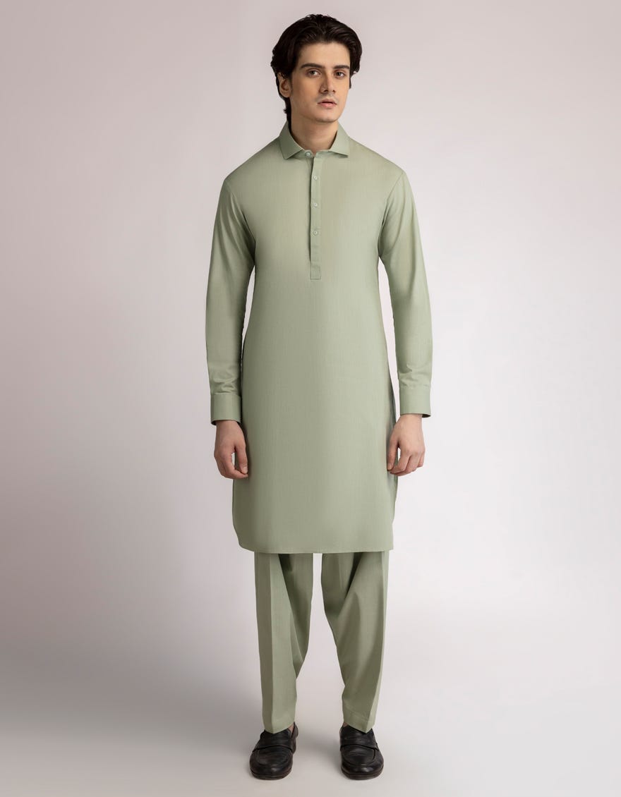 LIGHT GREEN COTTON CASUAL KAMEEZ SHALWAR