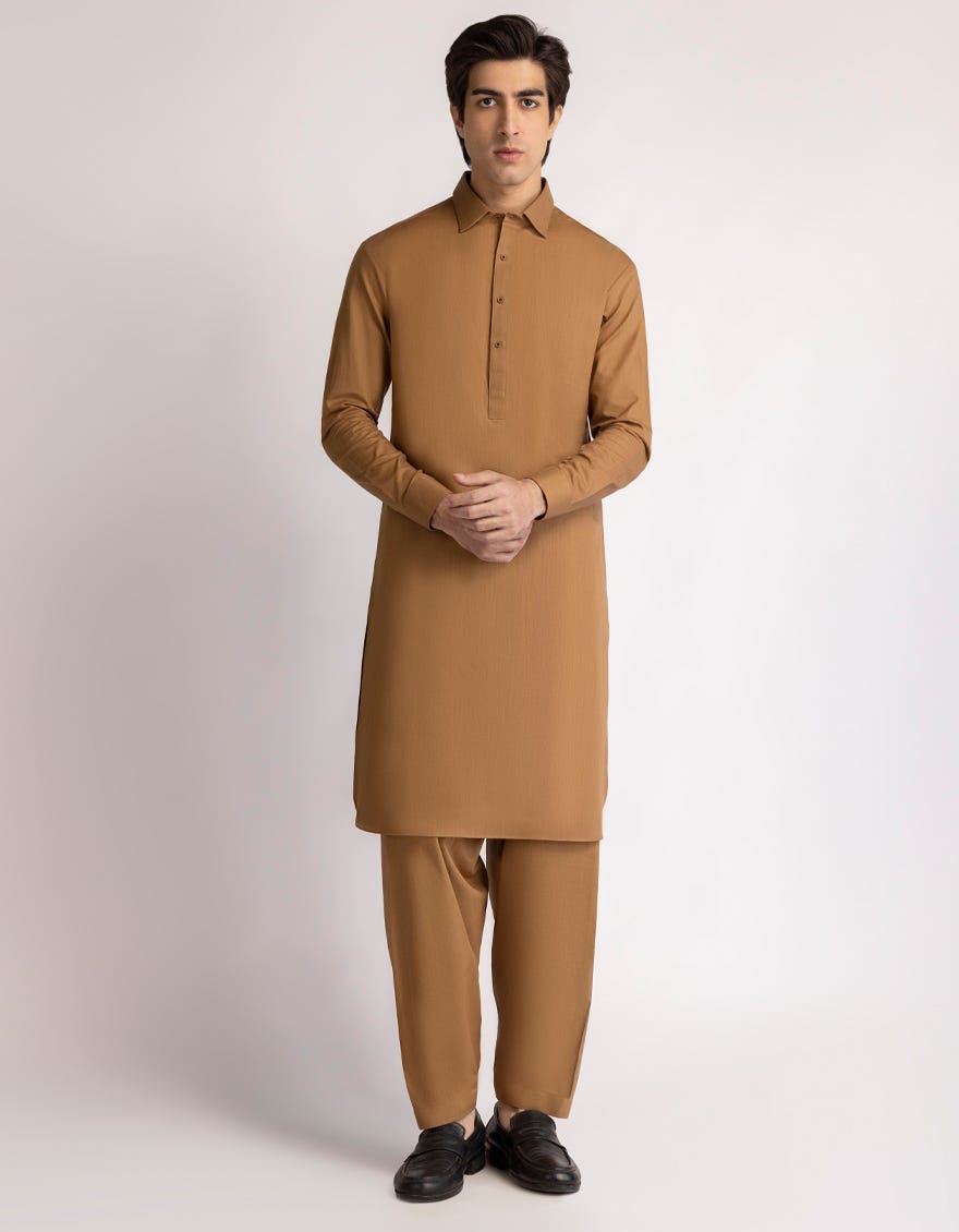 BROWN COTTON CASUAL KAMEEZ SHALWAR