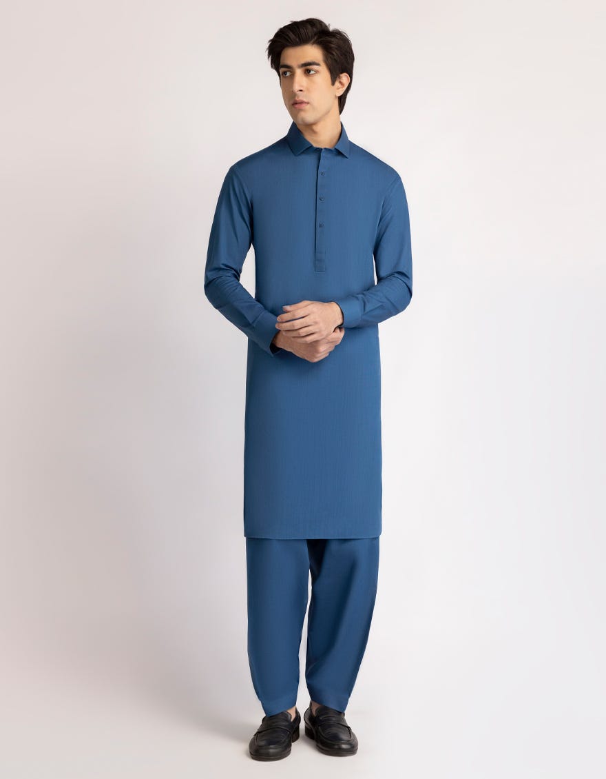 BLUE COTTON CASUAL KAMEEZ SHALWAR