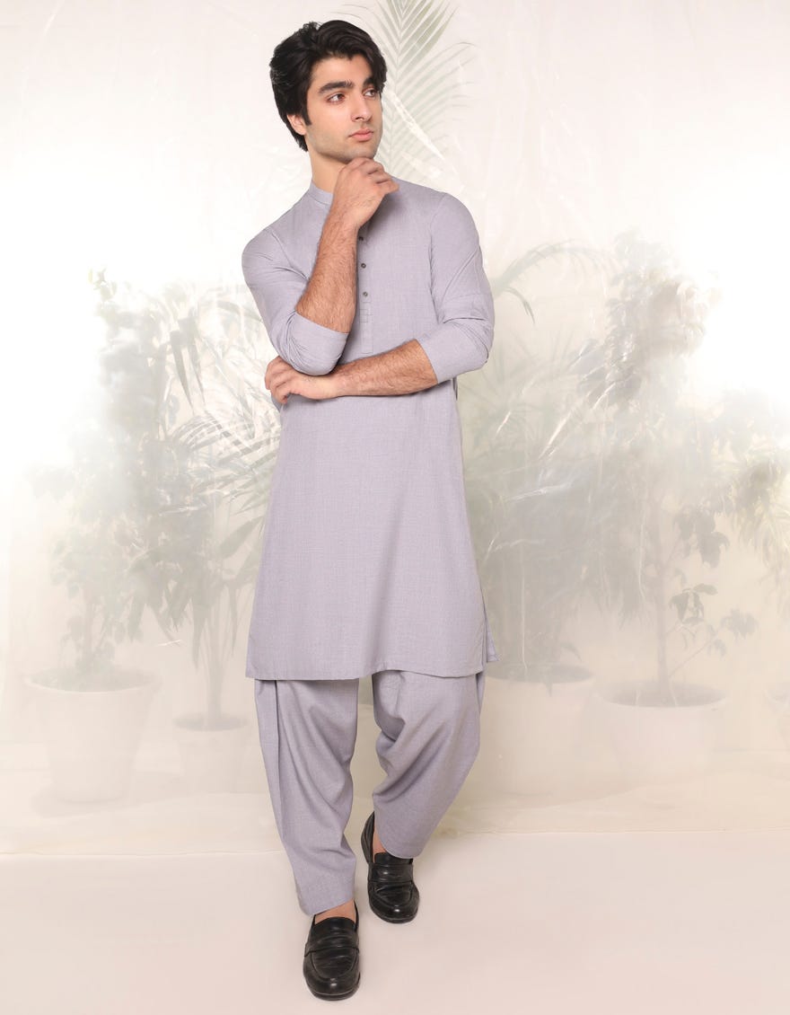 Smoke Grey Blended Teen Boy's Kameez Shalwar | Jtks-A-91430