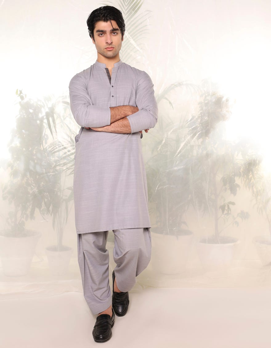 Smoke Grey Blended Teen Boy's Kameez Shalwar | Jtks-A-91435