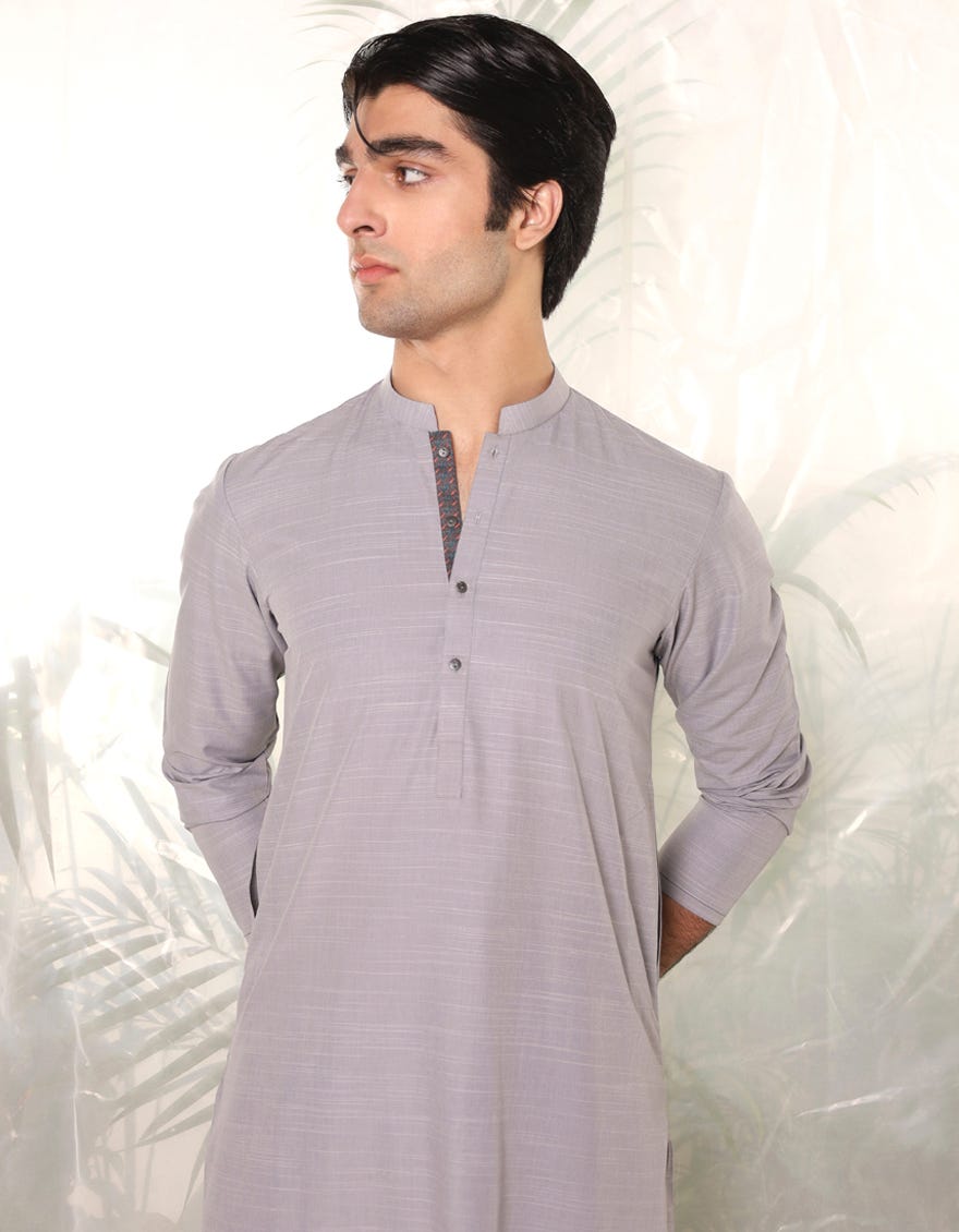 SMOKE GREY BLENDED KAMEEZ SHALWAR | JTKS-A-91435