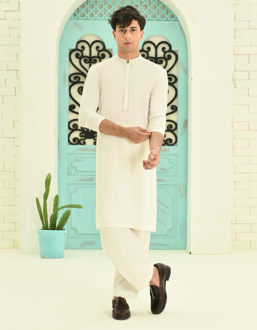 Cream Blended Teen Boy's Kameez Shalwar | Jtks-A-46346
