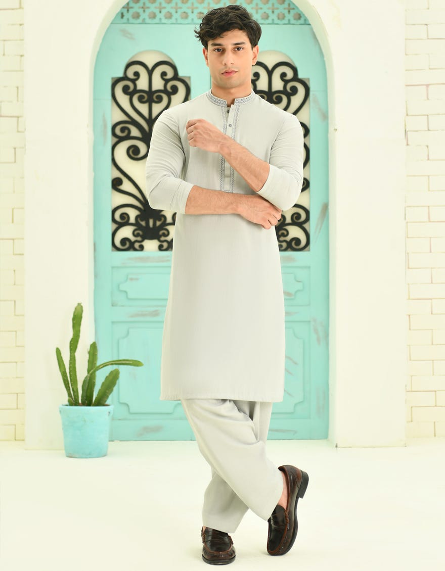 Smoke Grey Blended Teen Boy's Kameez Shalwar | Jtks-S-46230