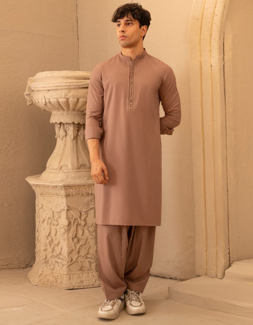BROWN BLENDED SEMI-FORMAL KAMEEZ SHALWAR|JTKSA50120
