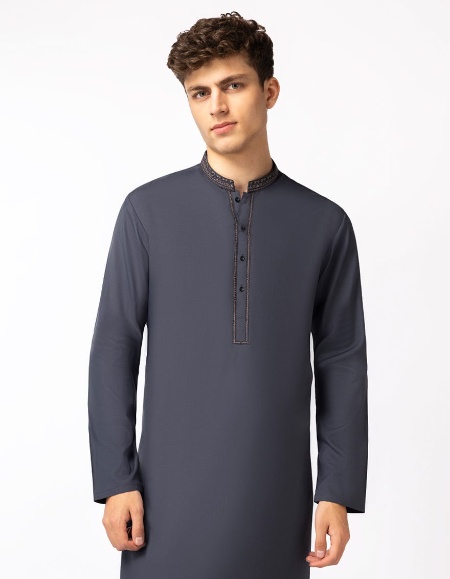 DARK GREY SEMI-FORMAL KURTA TROUSERS