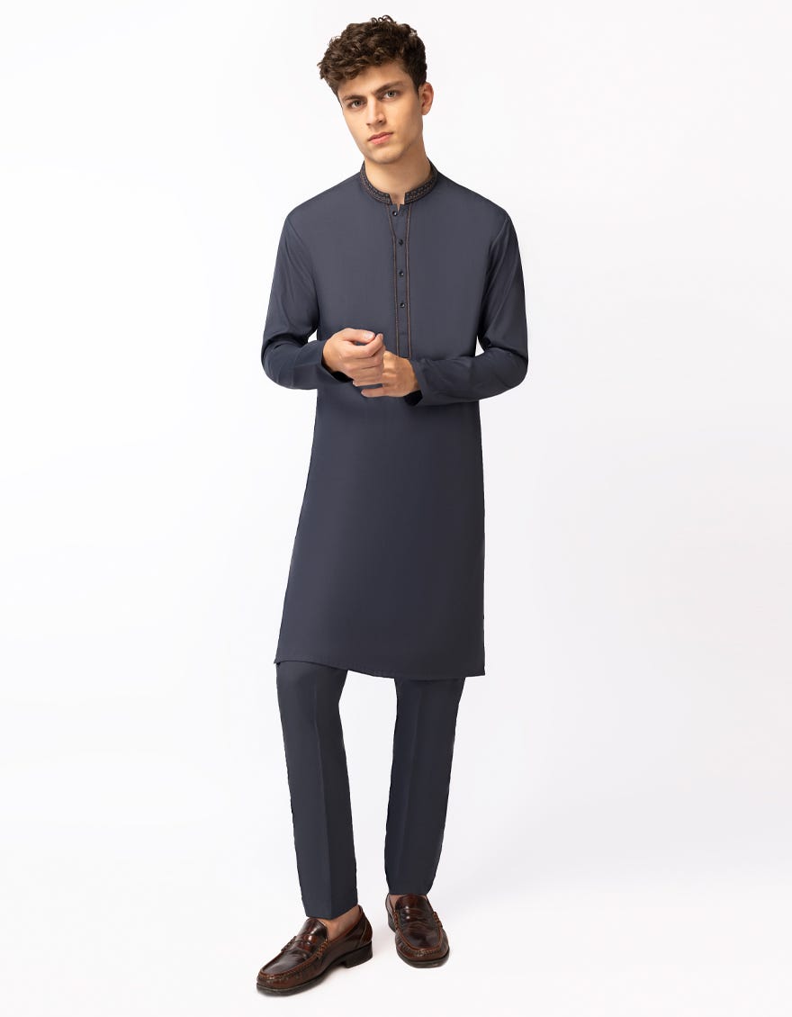 DARK GREY SEMI-FORMAL KURTA TROUSERS