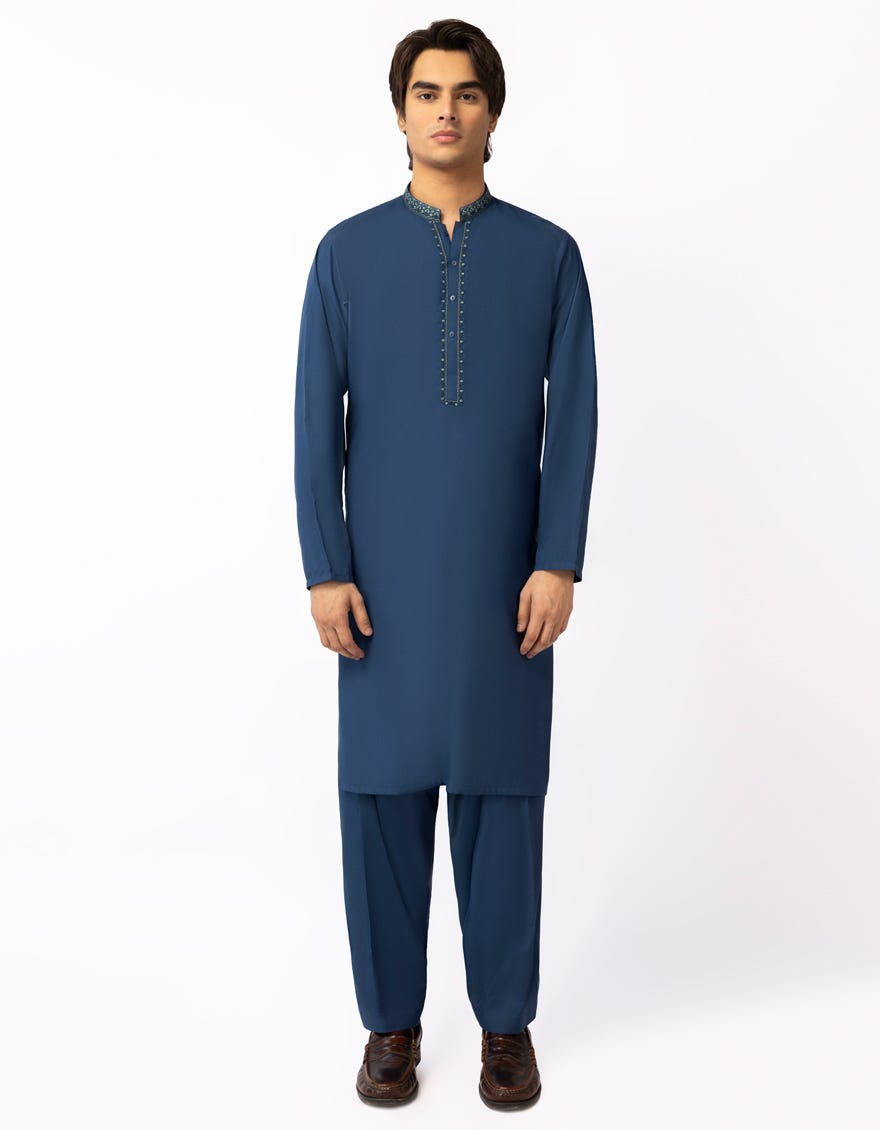 BLUE SEMI-FORMAL KAMEEZ SHALWAR