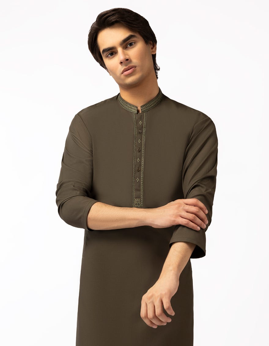 MEHNDI GREEN SEMI-FORMAL KURTA TROUSERS