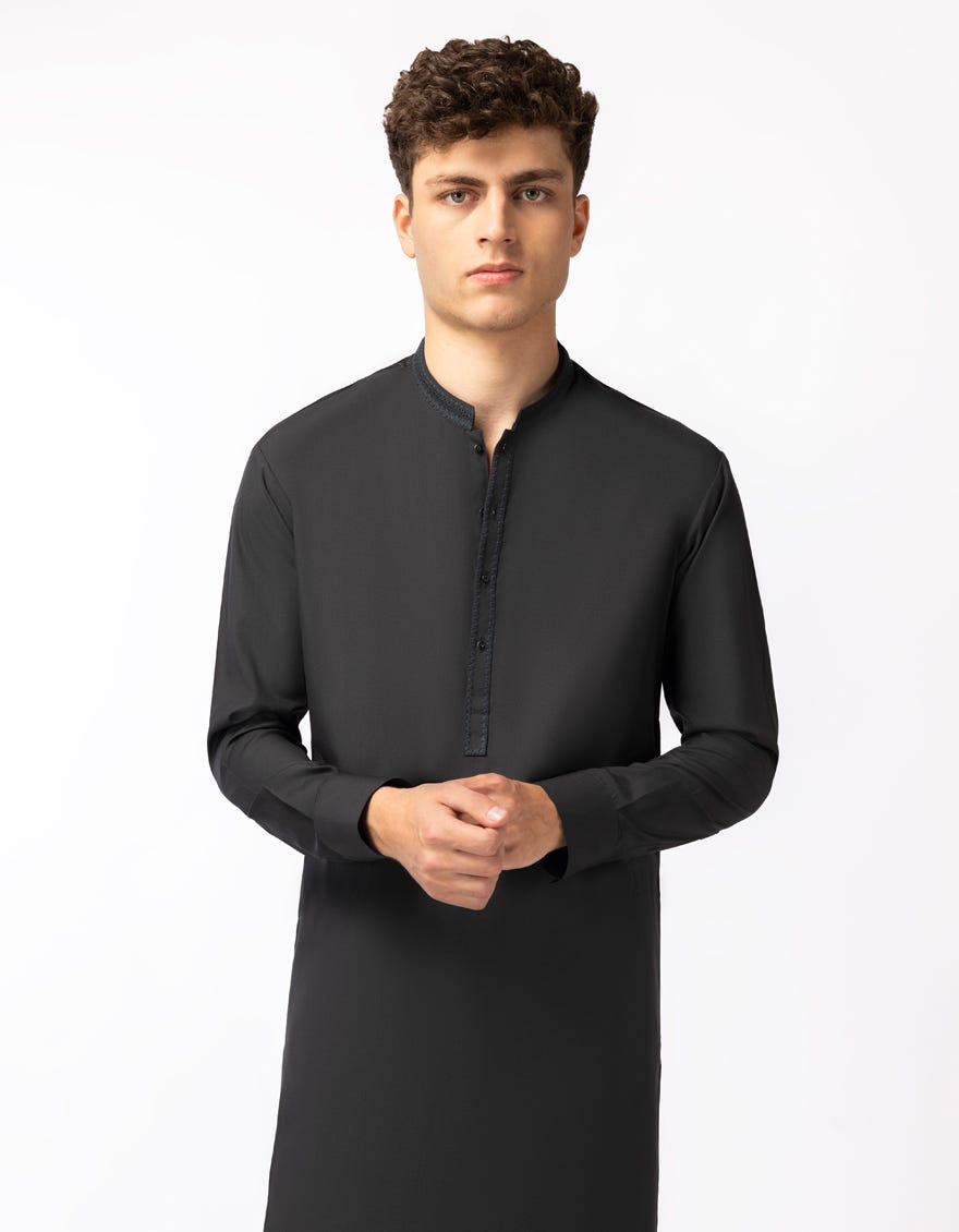 BLACKISH GREY SEMI-FORMAL KAMEEZ SHALWAR