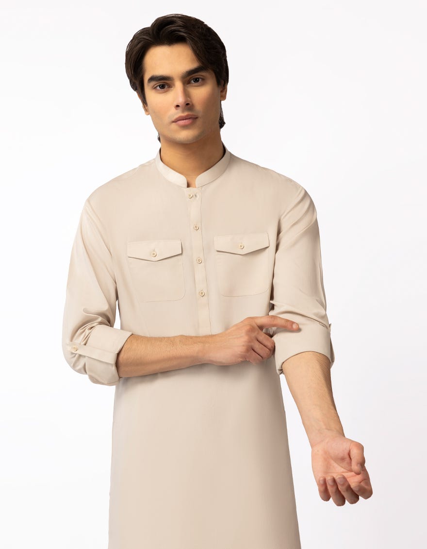 CREAM SEMI-FORMAL KURTA TROUSERS