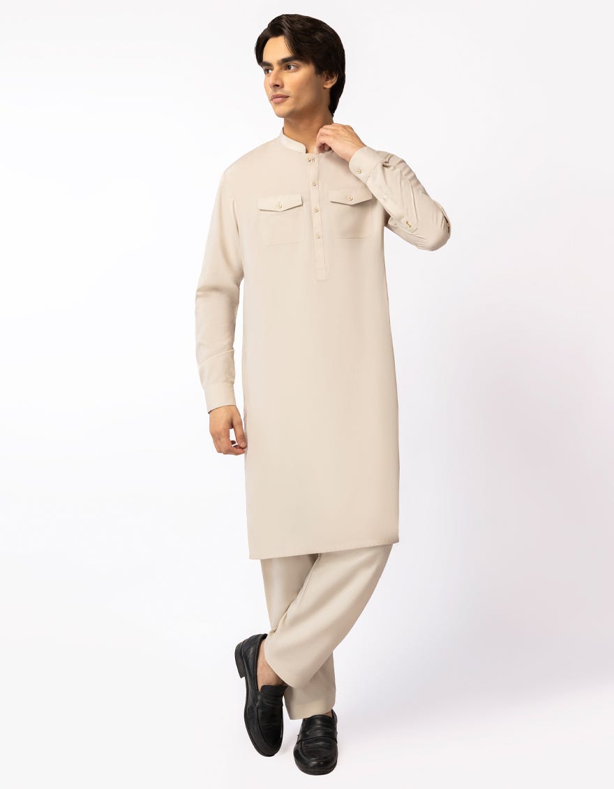 CREAM SEMI-FORMAL KURTA TROUSERS