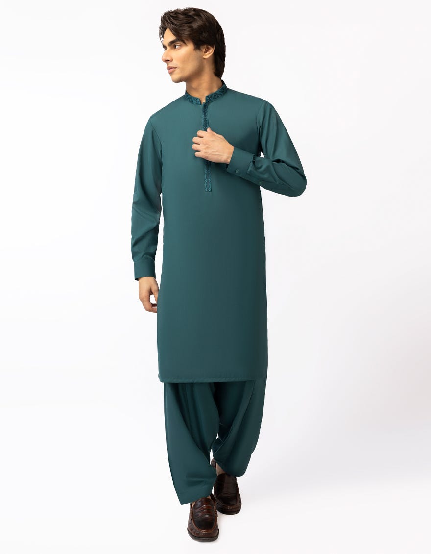 GREEN SEMI-FORMAL KAMEEZ SHALWAR