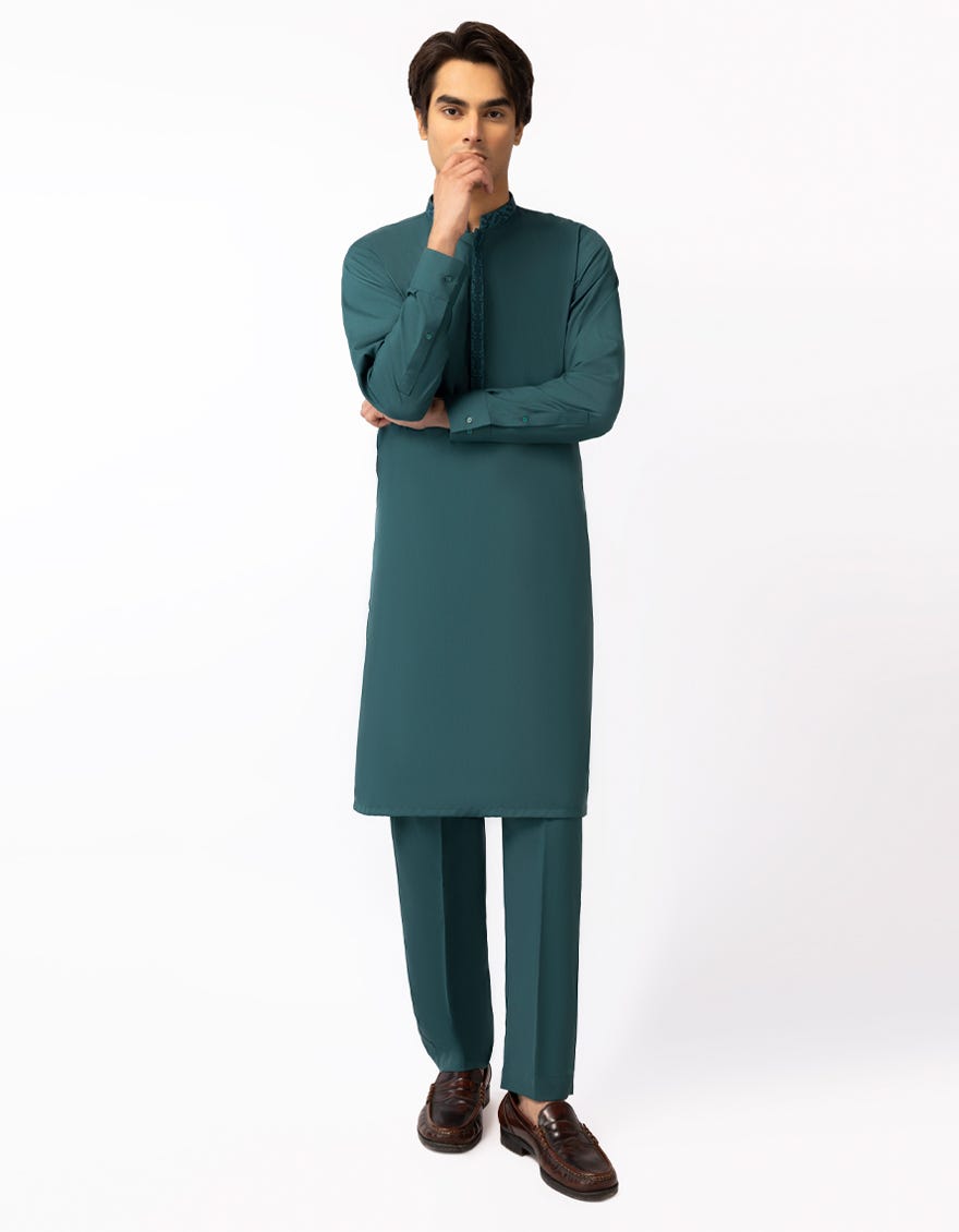 GREEN SEMI-FORMAL KURTA TROUSERS