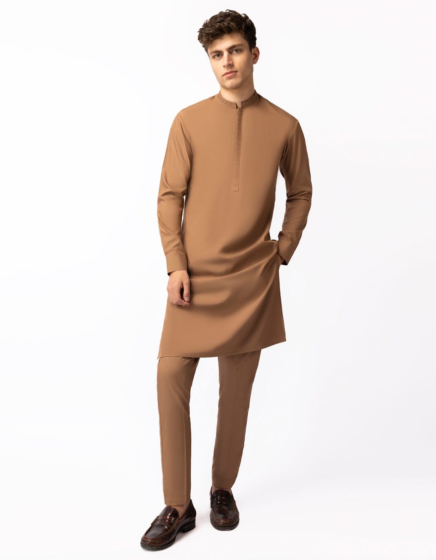 LIGHT BROWN SEMI-FORMAL KURTA TROUSERS