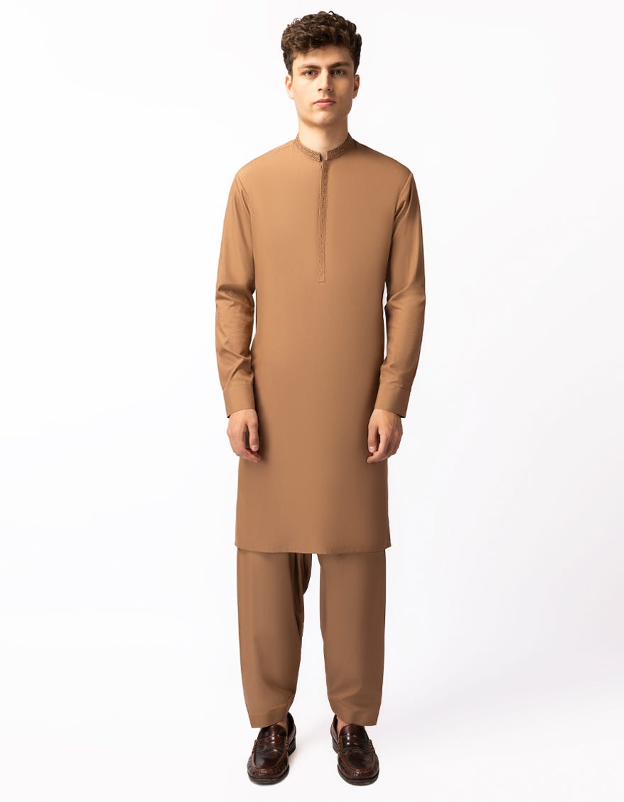 LIGHT BROWN SEMI-FORMAL KAMEEZ SHALWAR