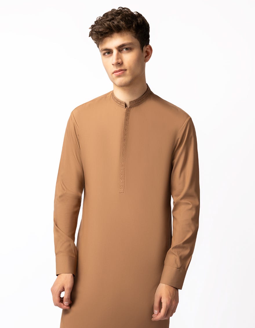 LIGHT BROWN SEMI-FORMAL KAMEEZ SHALWAR