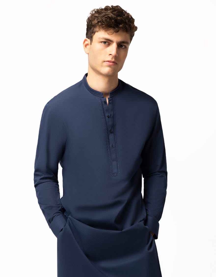 NAVY BLUE COTTON SEMI-FORMAL KURTA TROUSERS