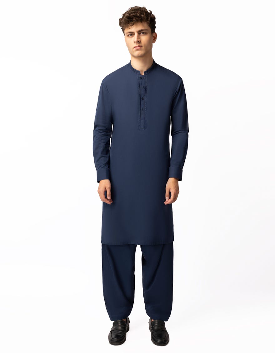 NAVY BLUE COTTON SEMI-FORMAL KAMEEZ SHALWAR