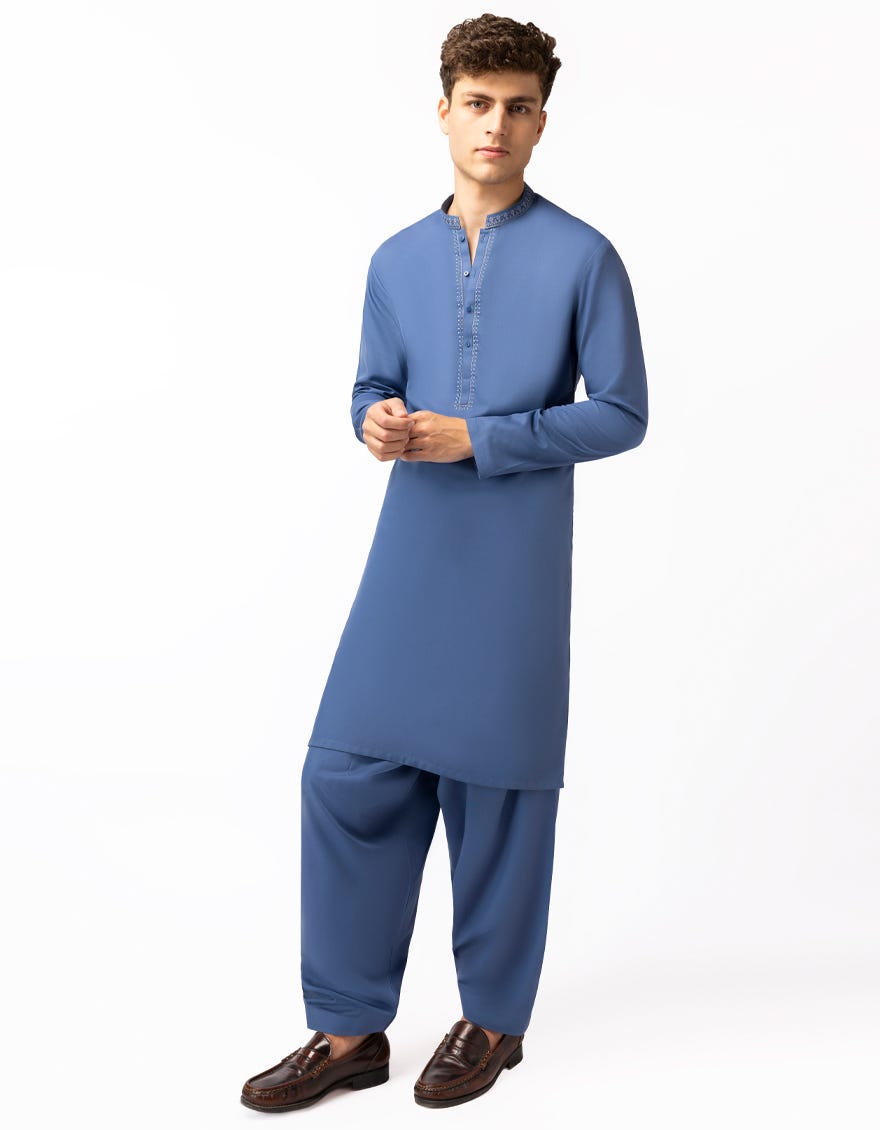 BLUE SEMI-FORMAL KAMEEZ SHALWAR