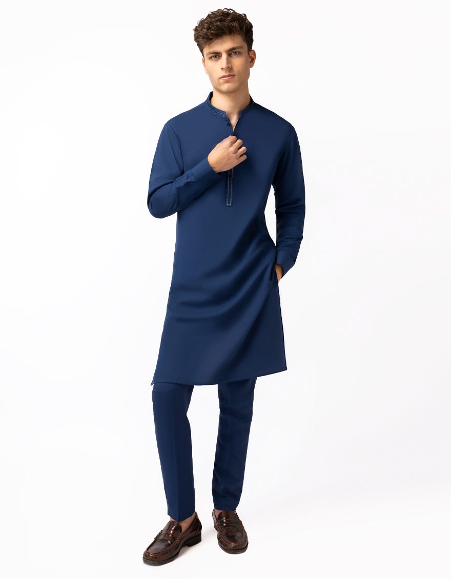 NAVY BLUE SEMI-FORMAL KURTA TROUSERS