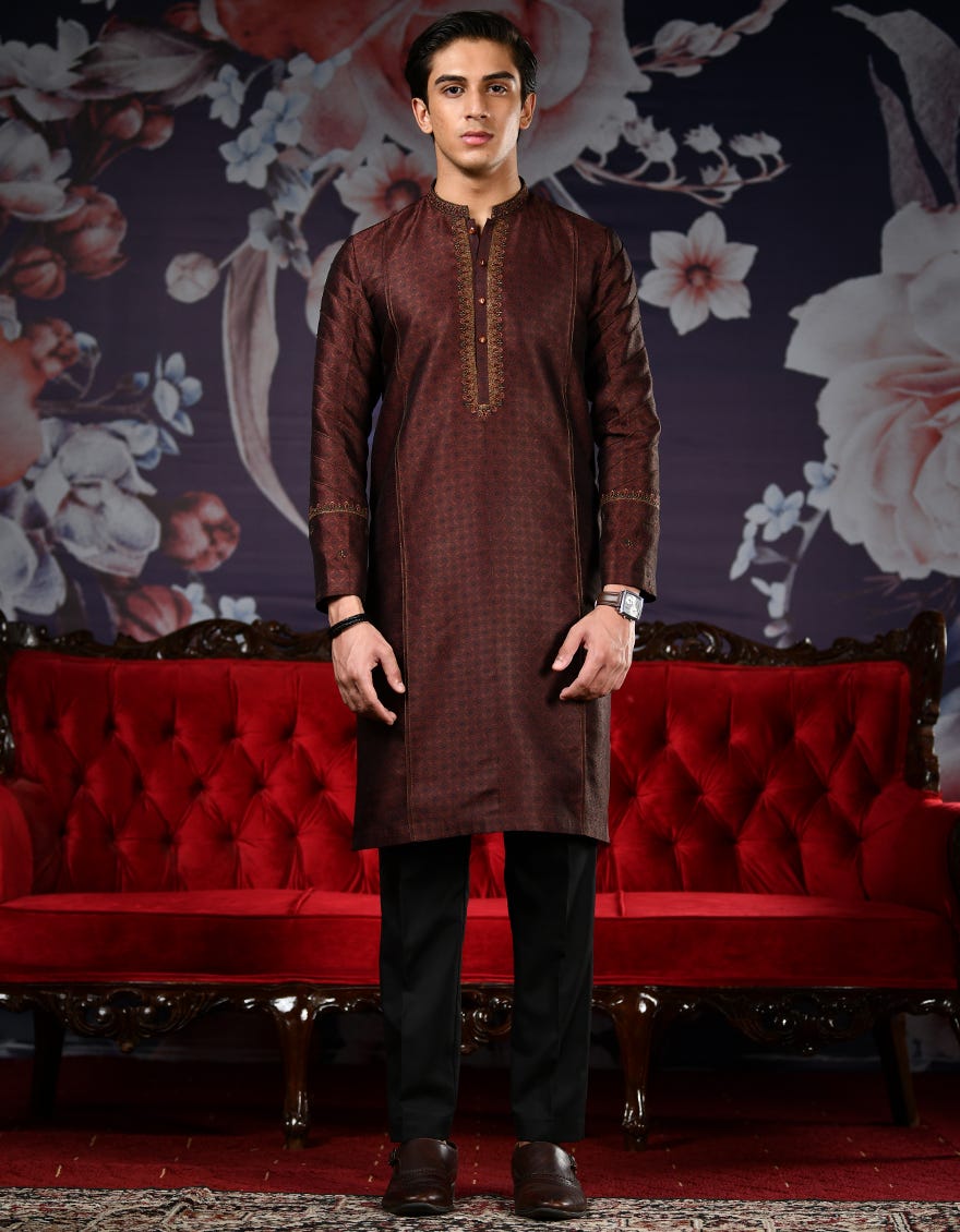 Rust Polyester Teen Boy's Kurta | Jtk-Sp-38549