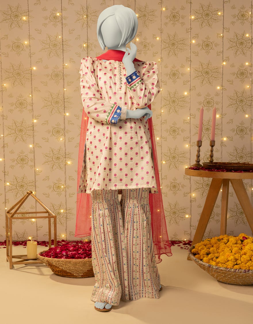 OFF WHITE LAWN PASTE PRINTED 3PC STITCHED