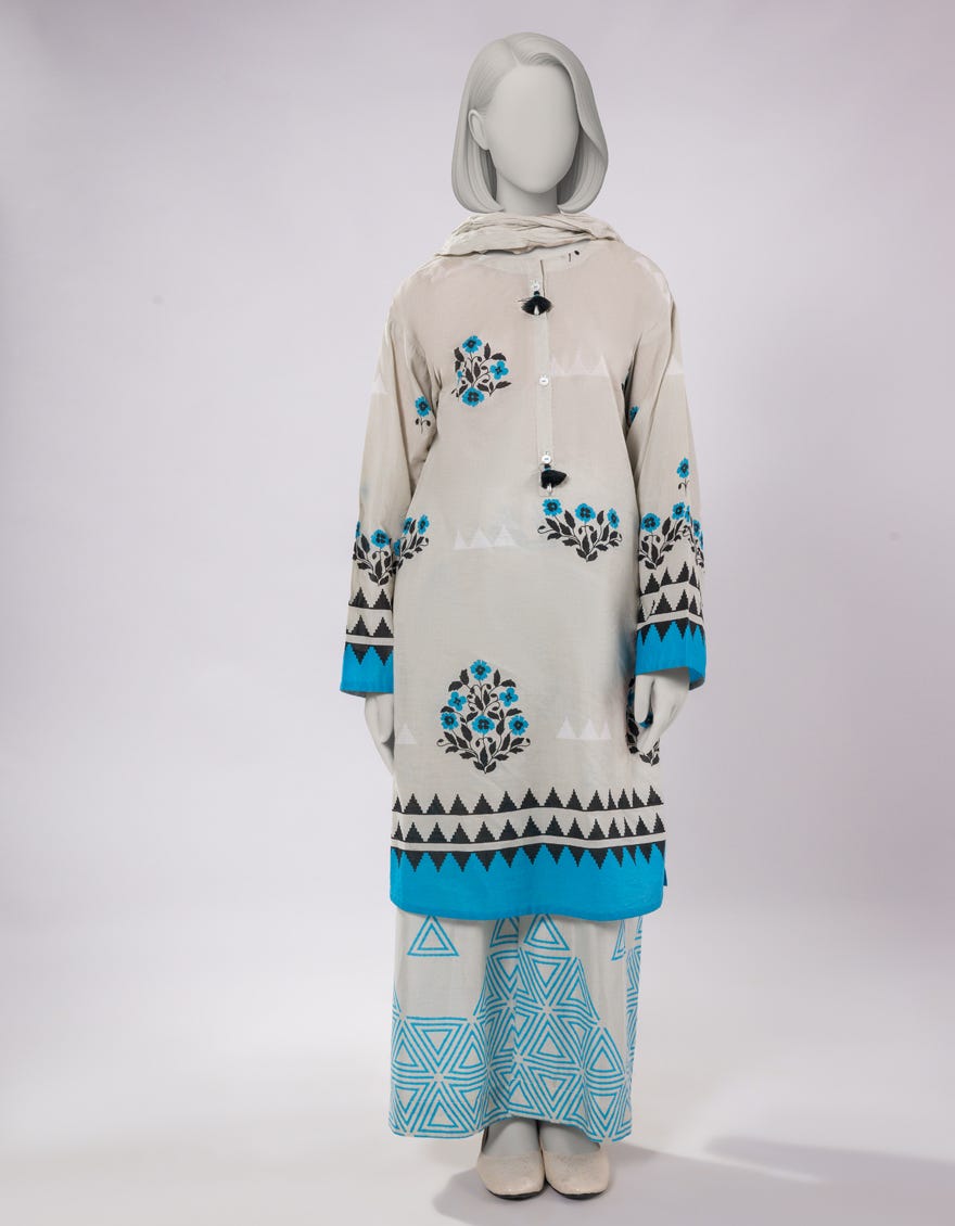BEIGE LAWN PRINTED 3PC STITCHED