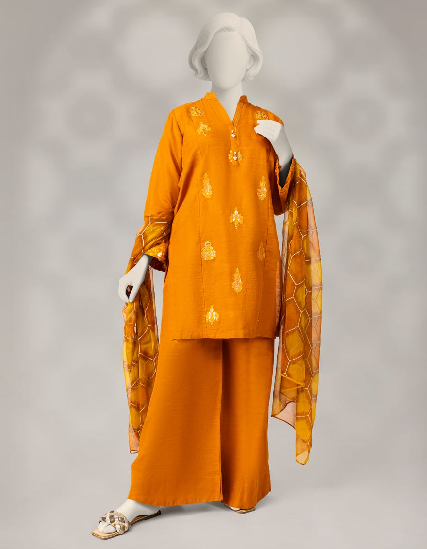 MUSTARD KHADDAR EMBROIDERED 3PC STITCHED