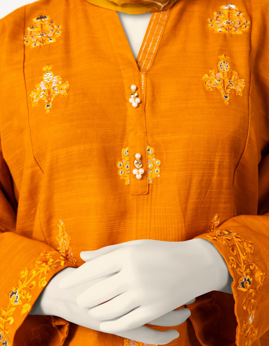 MUSTARD KHADDAR EMBROIDERED 3PC STITCHED